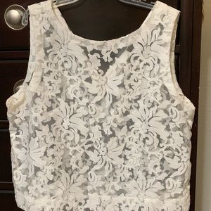 Banana Republic White Lace Organza Sleeveless Top